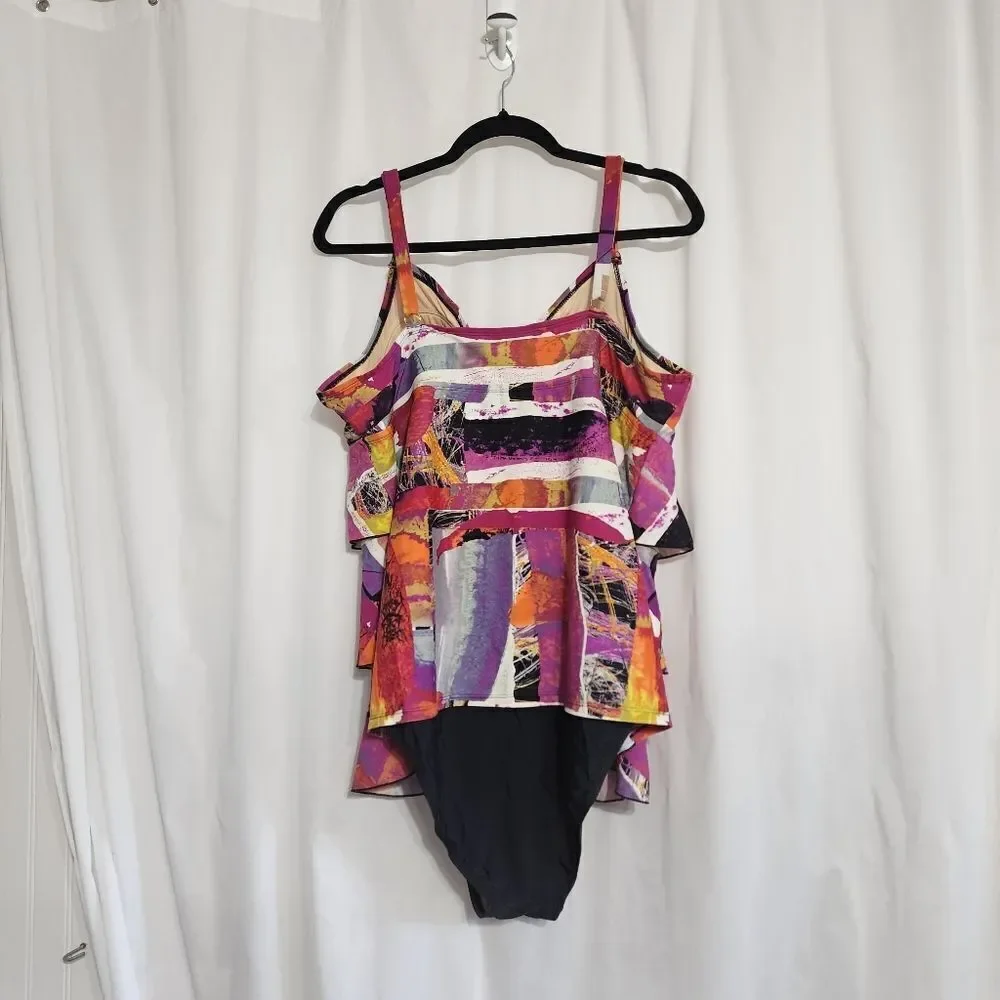 Ceeb multicolor tiered tummy swimsuit